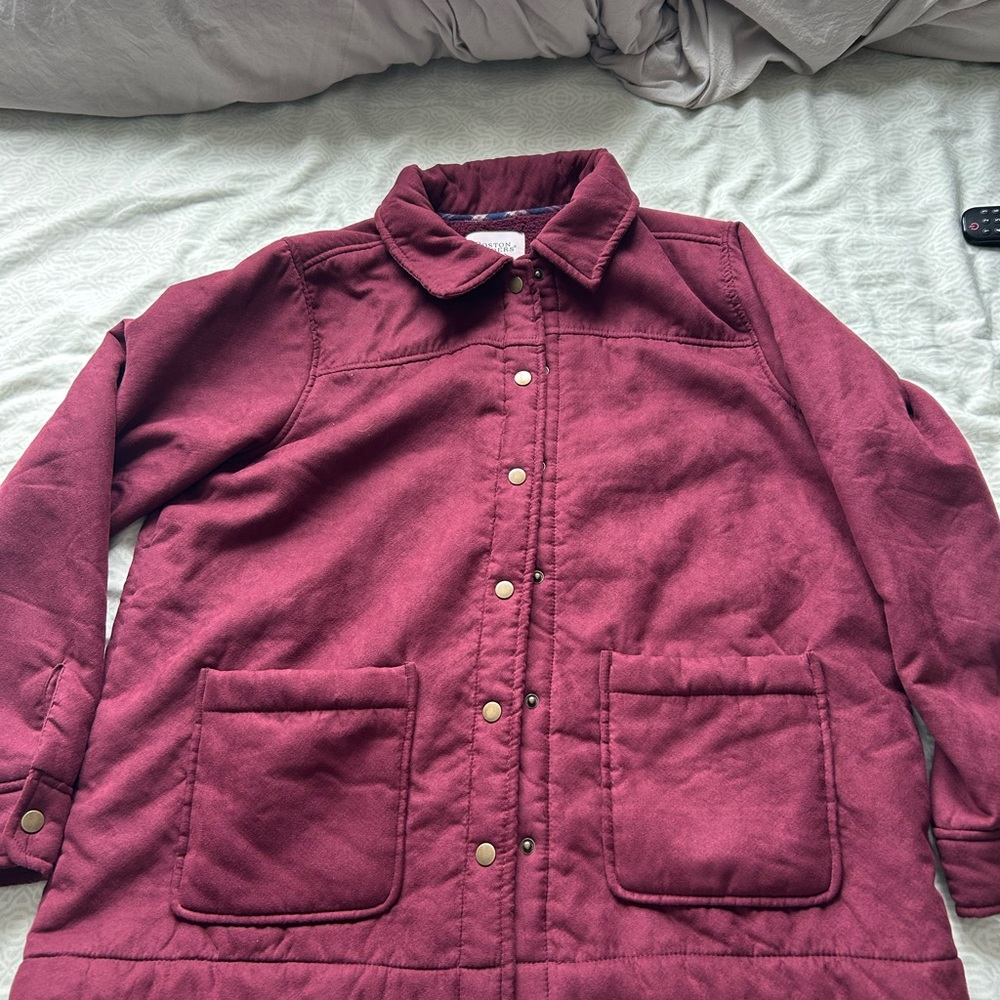 Boston Traders Women's Quilted Snap-Front Utility Jacket in Burgundy